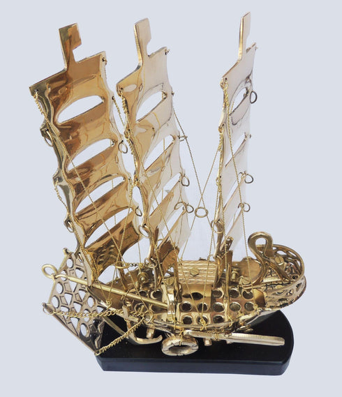 Brass Home Ship With Wooden Base 1.135kg